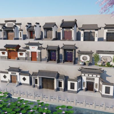 新中式庭院大门苏式大门徽派大门门楼影壁墙照壁水缸