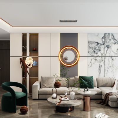 轻奢风岩板沙发墙客厅