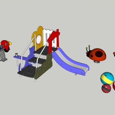 小型滑梯+摇摇椅+七星瓢虫+星球彩色儿童游戏区3D模型