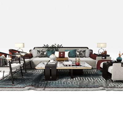 新中式沙发茶几组合