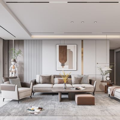 现代客餐厅，沙发茶几组合，餐桌椅组合