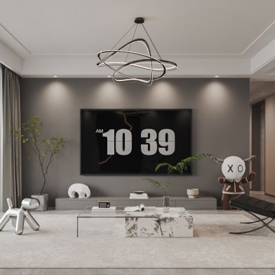 现代客餐厅，沙发茶几组合，餐桌椅组合