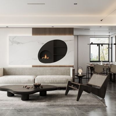 简约新中式客餐厅及卧室