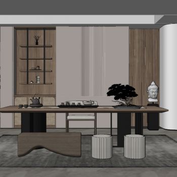 新中式家居茶室，茶桌椅组合，茶柜架