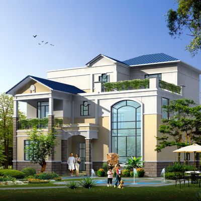 别墅建筑图，立面图，效果图