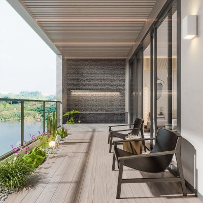现代风格阳台,休闲 阳台,阳台 花园,休闲阳台,阳台推拉门，阳台水景