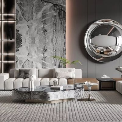 现代客厅，沙发茶几组合