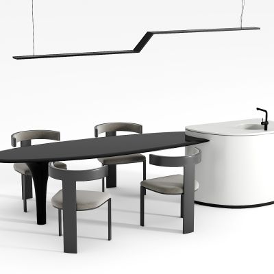 现代岛台餐桌椅组合