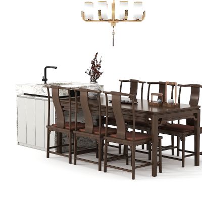 新中式岛台餐桌椅组合