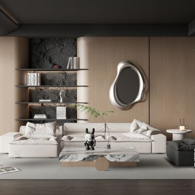 现代客厅，沙发茶几组合