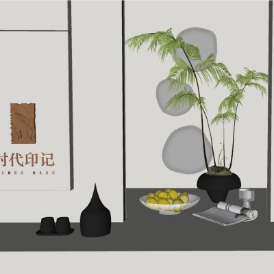 现代饰品摆件_盆栽_植物_果盘_杂志_挂件SU模型
