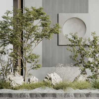 现代绿植石头景观小品