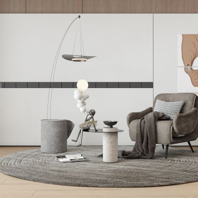 现代轻奢单人沙发椅边几组合