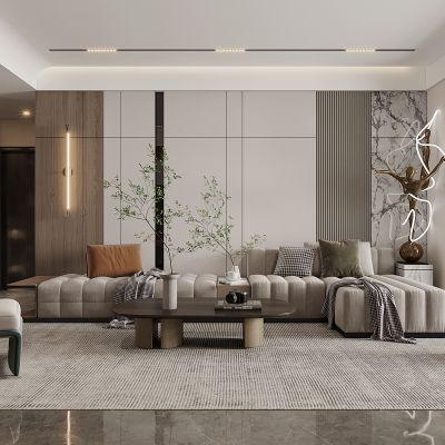 现代，客厅餐厅，沙发，餐桌 ，电视柜 ，酒柜，吊灯，装饰画