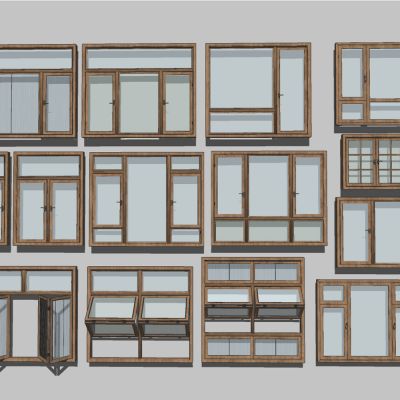 日式木纹平开窗