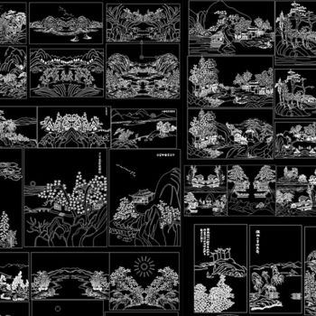 山水风景背景墙装饰画CAD图