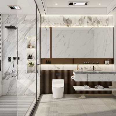 现代风理石纹岩板卫生间