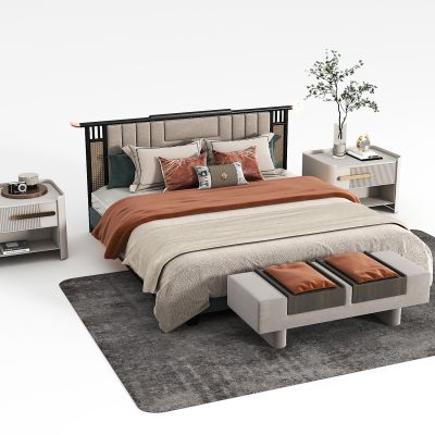 新中式双人床组合