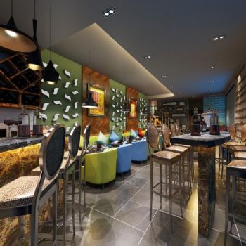 下一站餐饮吧CAD施工图+效果图