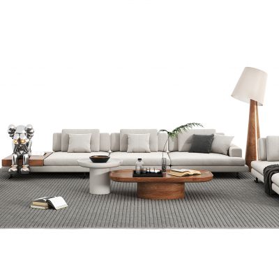 现代沙发茶几组合，休闲椅，茶几，落地灯，摆件