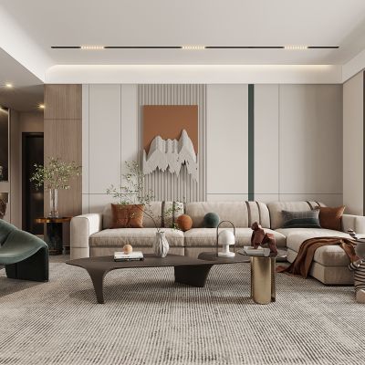 现代，客厅餐厅，沙发，餐桌 ，电视柜 ，酒柜，吊灯，装饰画