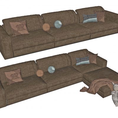 现代布艺多人沙发 转角沙发SU模型