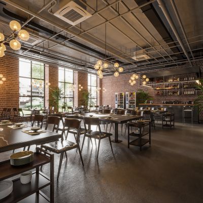 工业风火锅店，现代茶餐厅，餐饮店,工业风餐饮店,餐饮店吧台,网红餐饮店
