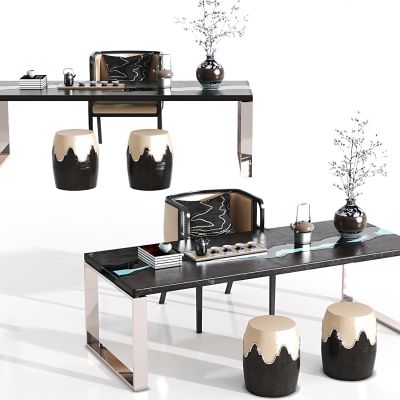 新中式书桌椅，书桌，书椅，办公桌，办公椅，写字桌，写字椅，圆凳，凳，摆件