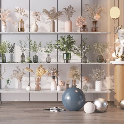 现代花卉花瓶组合3D模型