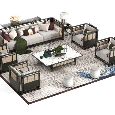 新中式沙发茶几组合