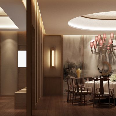 房产公司中式办公空间效果图+施工图