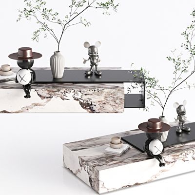 现代茶几，长茶几，子母茶几，饰品，摆件，花，花瓶，客厅茶几，大厅茶几