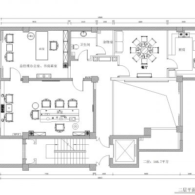 中式办公空间|CAD施工图+效果图