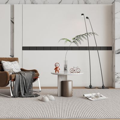 现代轻奢单人沙发椅边几组合