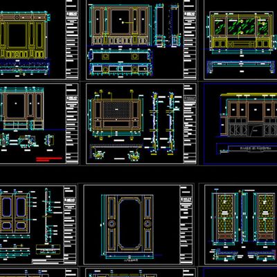 整木定制护墙板背景墙CAD图