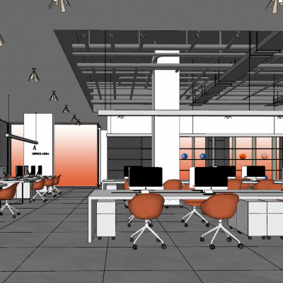 现代开敞办公区SU