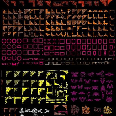 CAD角花边框雕刻花纹图案雕花图CAD