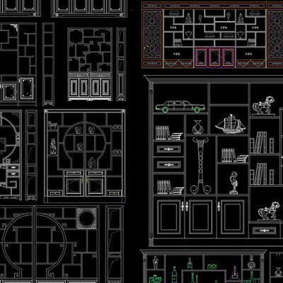 整木中式博古架酒柜cad图