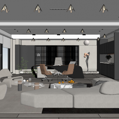 现代总经理办公室SU,总经理办公桌椅组合，沙发茶几组合