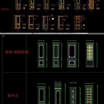整木家居各种风格护墙板标准搭配款式CAD