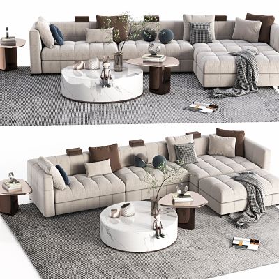 现代沙发茶几组合，组合沙发，布艺沙发，多人沙发，饰品摆件，茶几，组合茶几