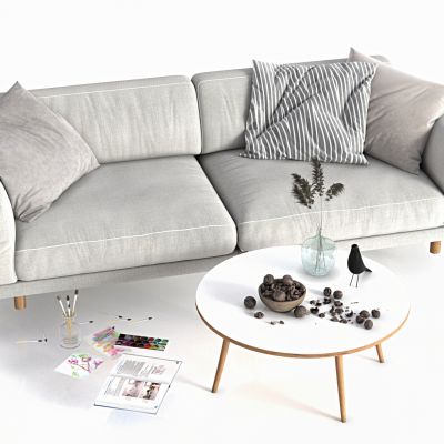 北欧双人沙发，三人沙发，布艺沙发，茶几，饰品，摆件，染料，画笔，懒人沙发