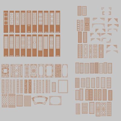 新中式花格屏风隔断组合