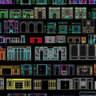 高档欧式法式美式中式别墅家居客厅餐厅背景CAD