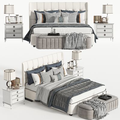 现代双人床，主卧床，落地床，四角床，床品，摆件，抱枕，毯子，被褥，床头柜