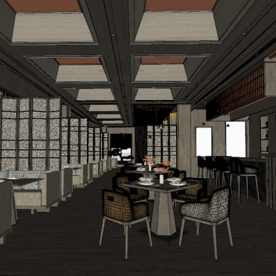 新中式酒店餐厅SU