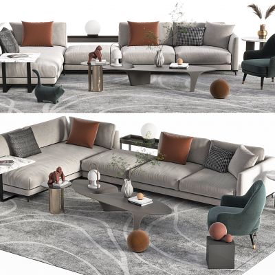 现代沙发茶几组合，组合沙发，布艺沙发，多人沙发，饰品摆件，茶几，组合茶几