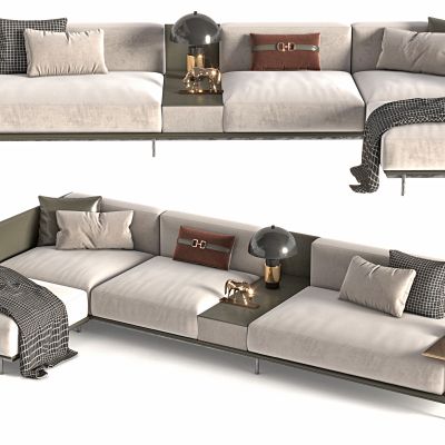 现代多人布艺沙发，组合沙发，休闲沙发，客厅沙发，转角沙发，台灯，饰品，摆件