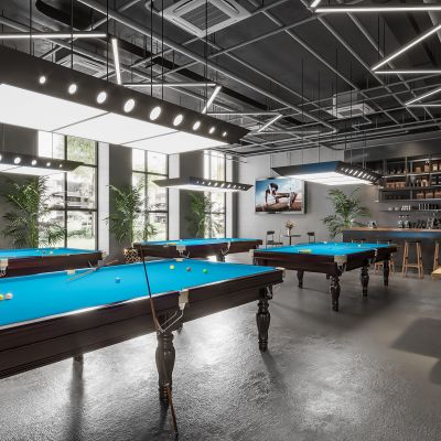 现代台球室,工业风台球室,台球室,台球室设计
