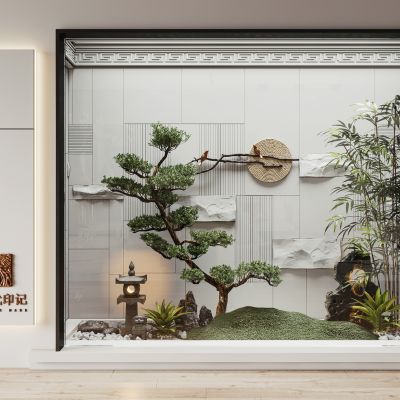 新中式植物景观造景_小品_竹子_石头_松树_饰品